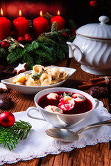 Christmas beetroot soup- borscht with small dumplings