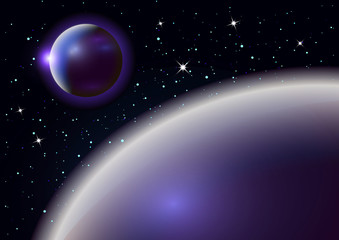 Obraz premium Fantastic background of outer space with planets, sky and stars. Vector illustration.