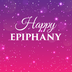 Fototapeta na wymiar Happy Epiphany greeting card with stars and sparkles. Xmas vector background template. Elegant poster, flyer, creative ornament decoration. New Year, Winter Holidays design for celebration.