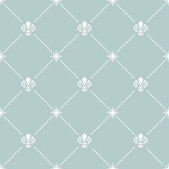 Seamless pattern. Modern geometric ornament with white royal lilies. Classic vintage background