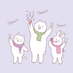 Cartoon cute animals  celebrate Happy new year vector.