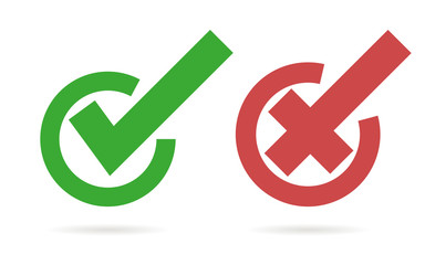 Set cross and check mark with shadow, vector illustration