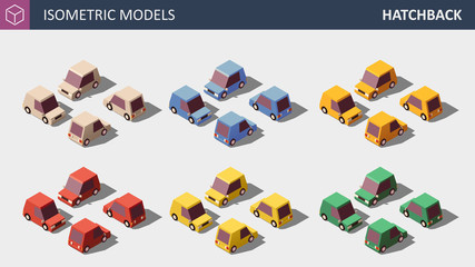 Vector Personal Cars Set in Six Colors.