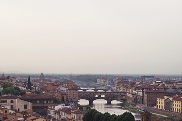 Fototapeta na wymiar Arno river and Ponte Vecchio panorama of Florence, Italy