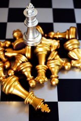 Chess board game, winner winning situation, king on to of all, business competitive concept