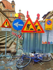 Road signs in San Lorenzo square in Florence, Italy