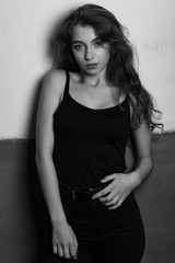 Close up portrait of a young girl in a black t-shirt