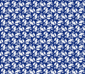 Floral blue and white ornament. Seamless abstract classic background with flowers. Pattern with repeating floral elements