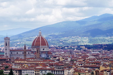 Fototapeta na wymiar View of Florence from the surrounding hills, Italy