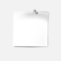 White note paper sheet with push pin - reminder, vector mock-up
