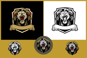AMAZING angry lion head vector round logo template