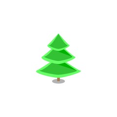 Silhouette design green spruce on white background. Christmas tree sign. Symbol of winter, decoration and Christmas holiday season. Isolated graphic element. Flat vector image. Vector illustration.