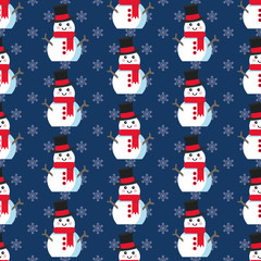 Cute Christmas pattern with snowman and snowflakes