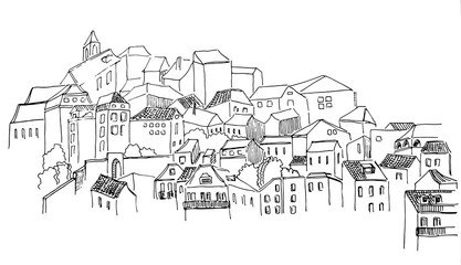Sketch of Lisbon city view with castle