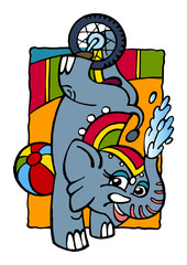 Fototapeta na wymiar elephant in a circus on a bicycle