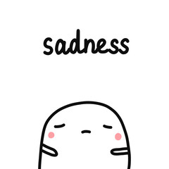 Sadness hand drawn illustration with cute marshmallow sad and tired for prints posters psychology psychotherapy banners books notebooks and articles