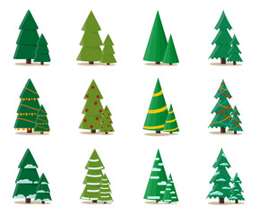 Set christmas tree in flat style, stylish design on a white background