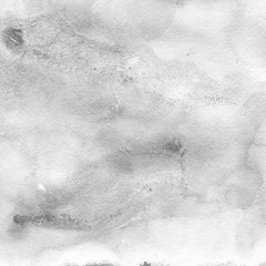 White and gray watercolor texture with abstract washes and brush strokes on white paper background. Trendy look. Chaotic abstract organic design.