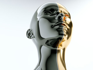 black and gold human head separated by line as symbol of balance