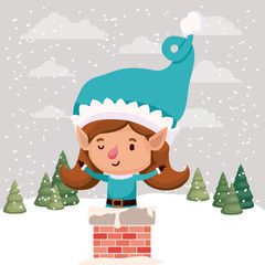 cute girl santa helper with chimney