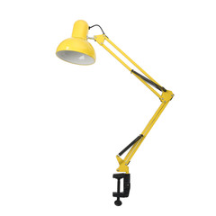 Yellow table lamp in a classic style on the clamp. Isolated object on white background