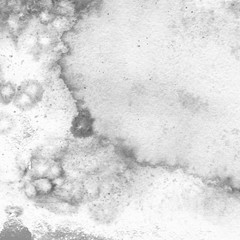 Silver watercolor texture with abstract washes and brush strokes on white paper background. Trendy look. Chaotic abstract organic design.