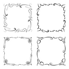 Collection of Vector Frames. Rectangles for image. Hand drawn black highlighting borders isolated on the white background. Doodle effect. Pencil marks. Cartoon style. Geometric shapes for your design