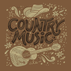 Country music festival retro poster vector template