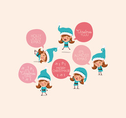 group of girl santa helpers with speech bubbles