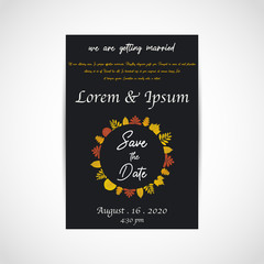 Wedding save the date, invitation card, black background, vector, illustration, eps file