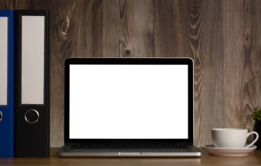 Mock Up Of Blank Laptop On The Desk