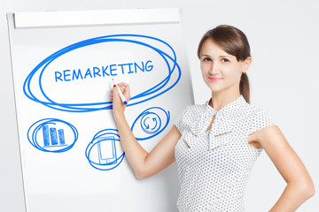 Business, Technology, Internet and network concept. A young entrepreneur writes on the blackboard...