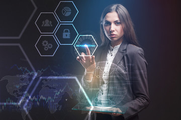The concept of business, technology, the Internet and the network. A young entrepreneur working on...