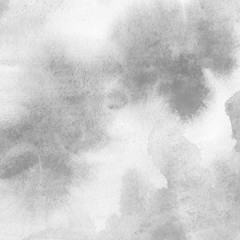 Silver watercolor texture with abstract washes and brush strokes on white paper background. Trendy look. Chaotic abstract organic design.