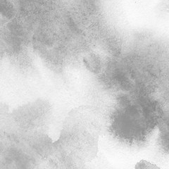Fototapeta premium Silver watercolor texture with abstract washes and brush strokes on white paper background. Trendy look. Chaotic abstract organic design.