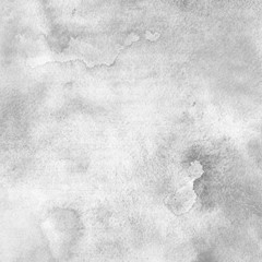 Naklejka premium Silver watercolor texture with abstract washes and brush strokes on white paper background. Trendy look. Chaotic abstract organic design.