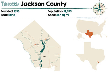 Detailed map of Jackson County in Texas, USA