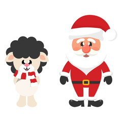 cartoon christmas santa claus with winter cartoon sheep black