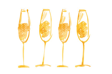 hand drawn watercolor champagne.