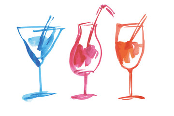 watercolor and sketch summer cocktail set