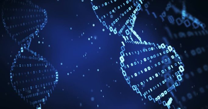 spinning binary DNA molecule on blue background (loop)
