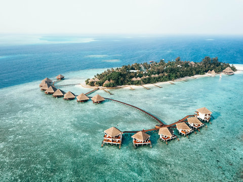 Island resort in Indian ocean, Rannalhi, Maldives aerial view