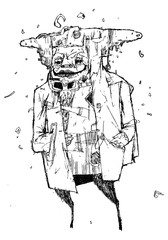 Black and white graphics, punk alien. Fantastic character for a poster or for print publications and T-shirts.