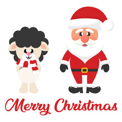 cartoon christmas santa claus with winter cartoon sheep black and christmas text