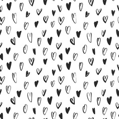 Seamless pattern with hearts. Hand drawn vector ornament for wrapping paper.