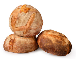  Loaf of whole graine bread isolated on white background.  Arranged in group