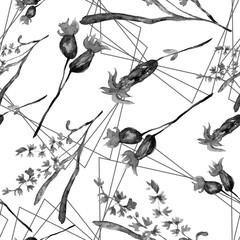 Naklejka premium Black lavender. Floral botanical flower. Watercolo seamless background pattern. Fabric wallpaper print texture.