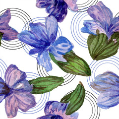Purple lavender. Floral botanical flower. Watercolo seamless background pattern. Fabric wallpaper print texture.