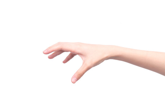 The hand that grabs something against a white background