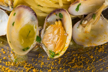 Fresh scallop seafood spaghetti pasta